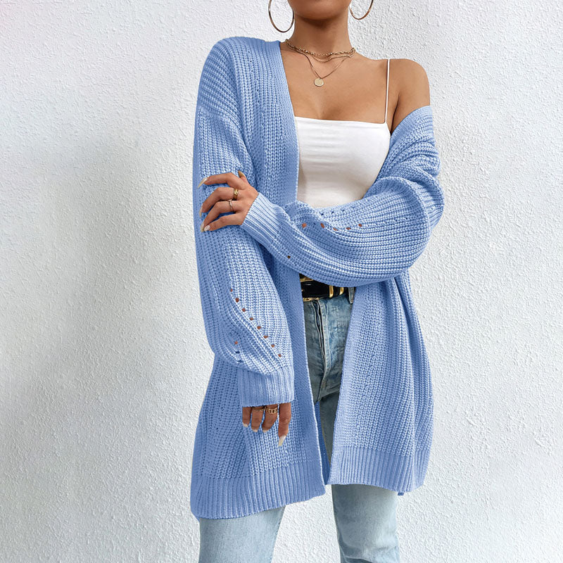 Casual Solid Colour Knitted Cardigan Blue best Best Sellings cardigan cardigans clothes Sale tops Topseller