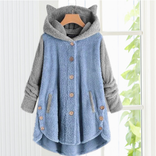 Cat Ears Hooded Coat Blue cardigan cardigans clothes Plus Size tops