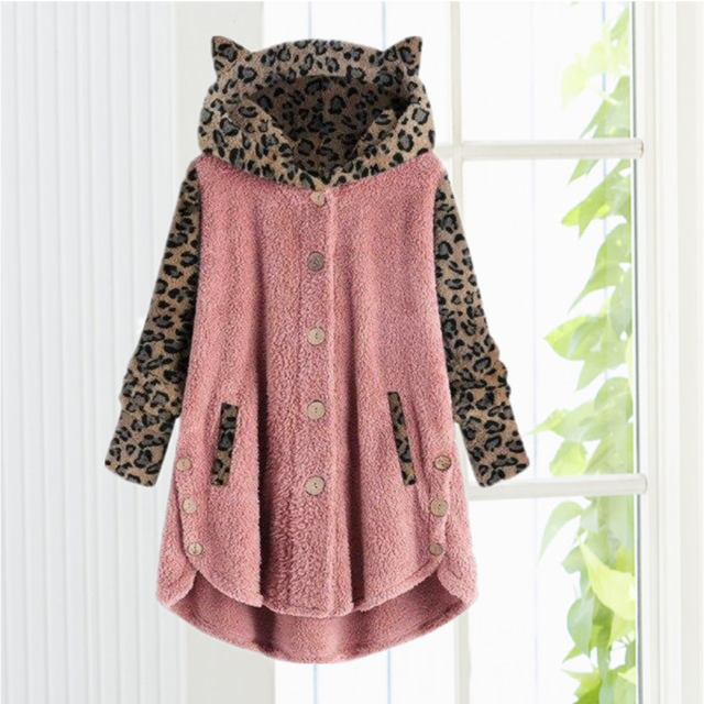 Leopard Patchwork Cat Ears Coat Pink Best Sellings cardigan cardigans clothes Plus Size Sale tops