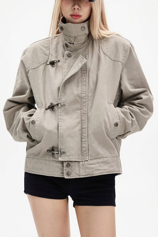 Vintage Toggle Stand Collar Utility Jacket