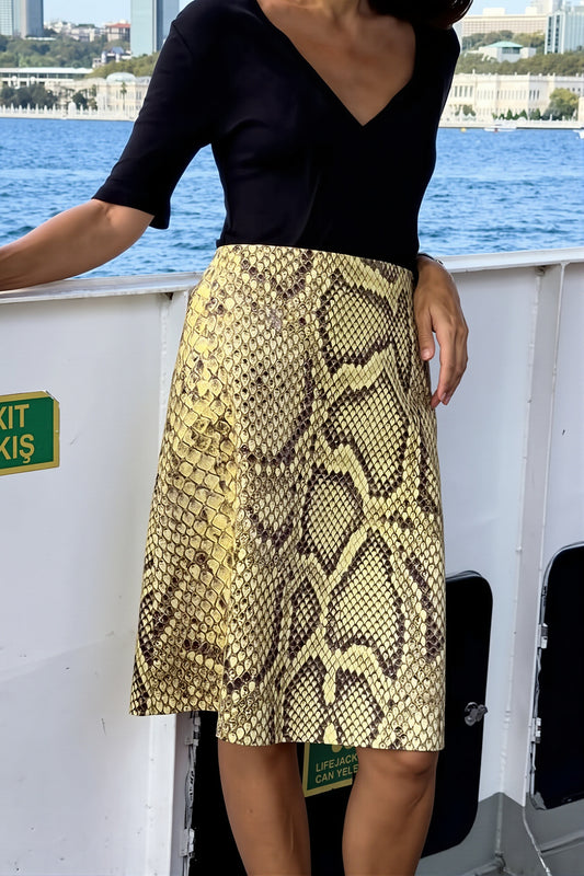Snake Print Straight Midi Skirt