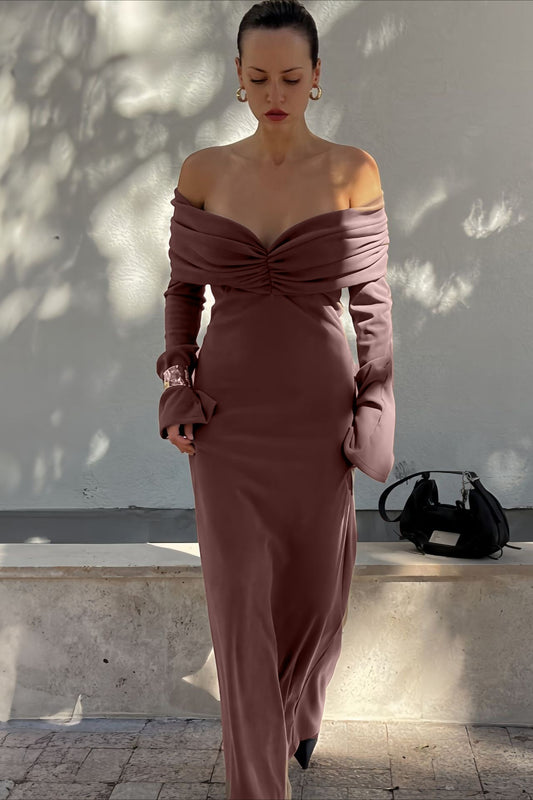 Robe longue en tricot froncé haut de gamme