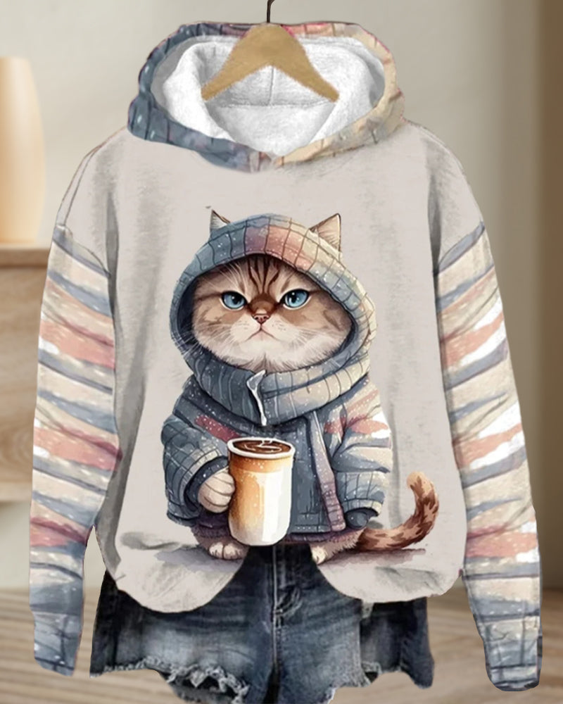 with Long-sleeved hoodie cat pattern