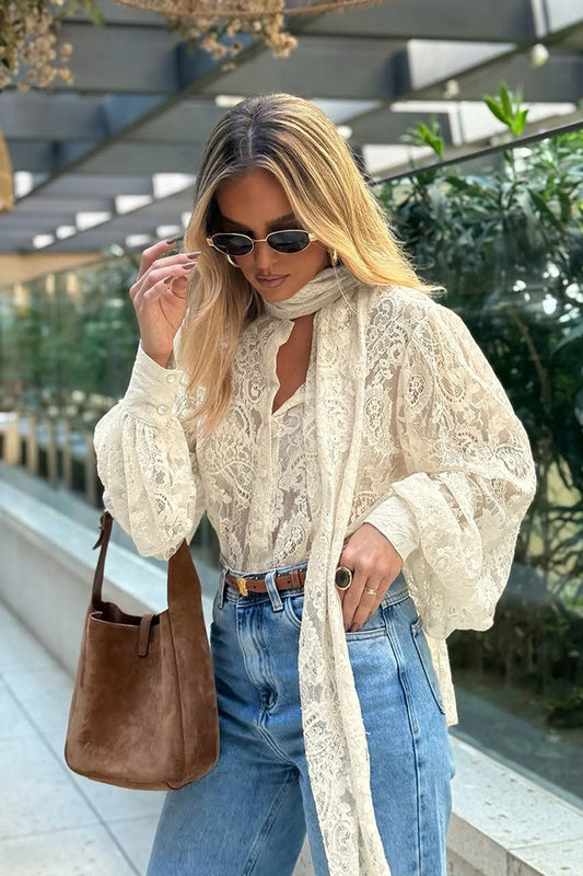 Scarf Tie Lace Blouse