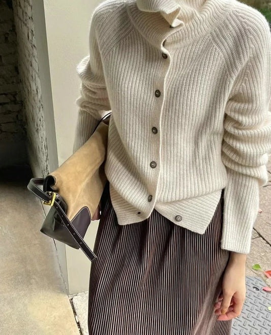 Turtleneck Loose Single Breasted Cardigan