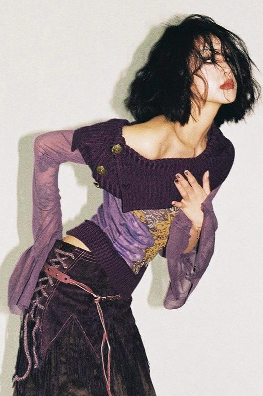 Mesh Paneled Fitted Short Length Blouse