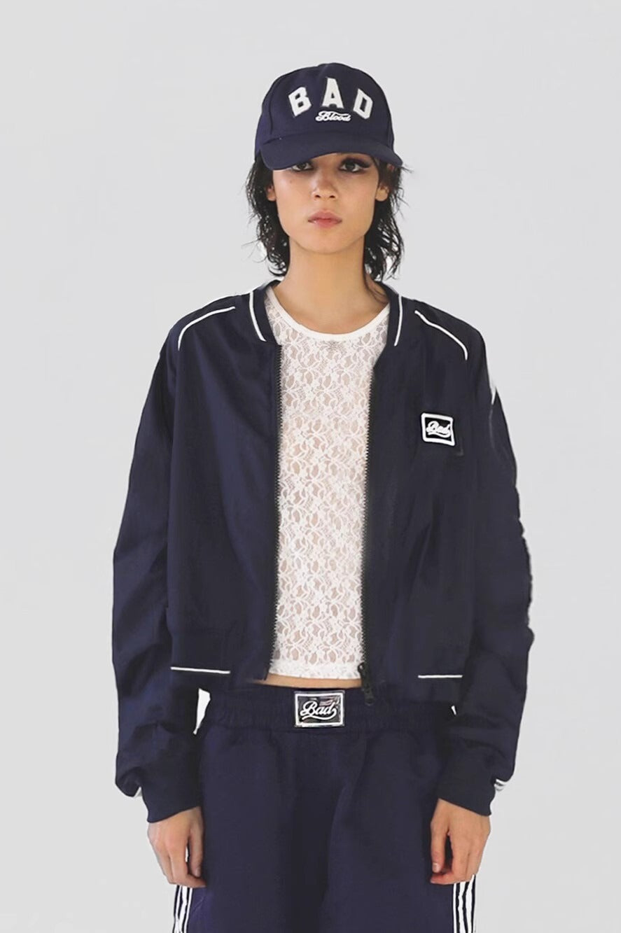 Embroidered Retro Bomber Jacket Navy blue / S