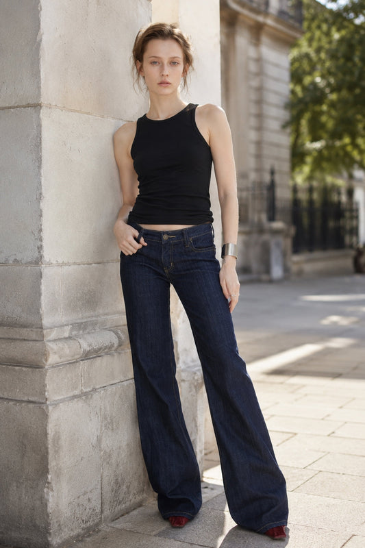 Letter Embroidery Vintage Low Rise Slim Flare Jeans
