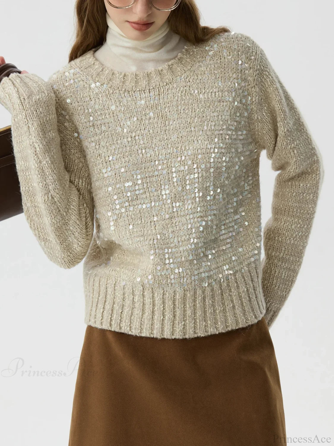 5.9% Sheep Wool Sequined Long Sleeve Sweater