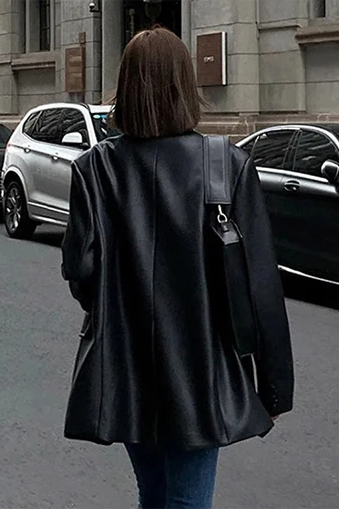 Black PU Leather Blazer Jacket coats