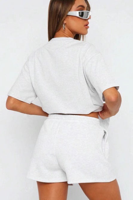 Casual Graphic Drawstring Shorts Set
