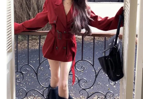 Red Medium Long Trench Coat