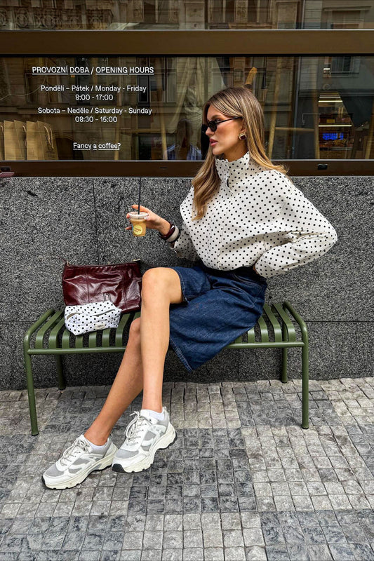 Polka Dot Drawstring Bomber Jacket