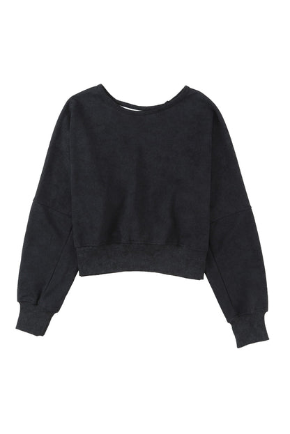 Acid Back Wash Open V-shape in Sweatshirt Black