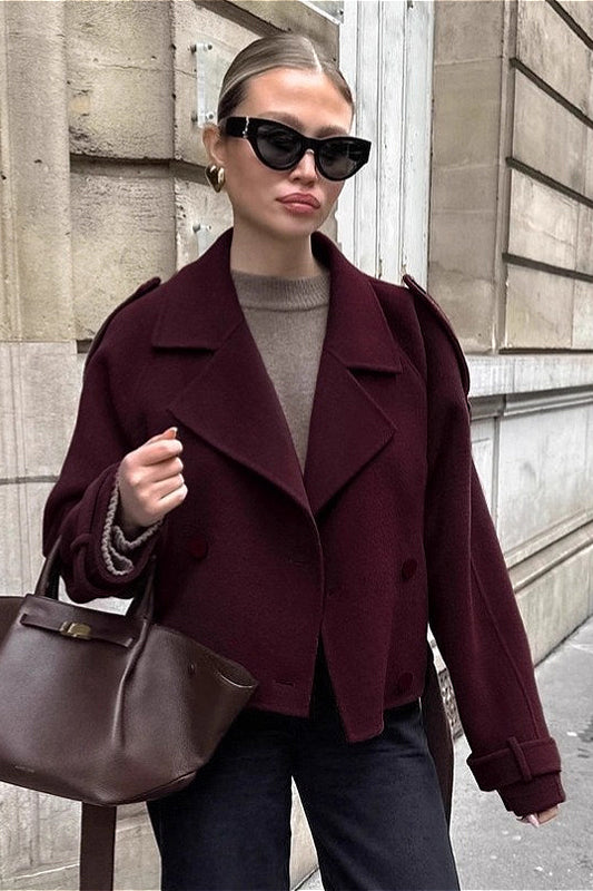 Veste croisée en laine marron épaisse