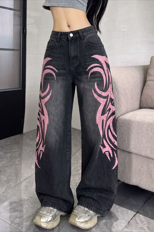 Tribal Print Wide-Leg Jeans