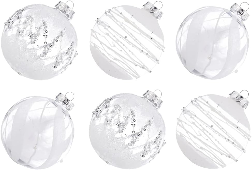 Large Shatterproof Clear Glitter Plastic Christmas Ball Ornaments - Flaxen