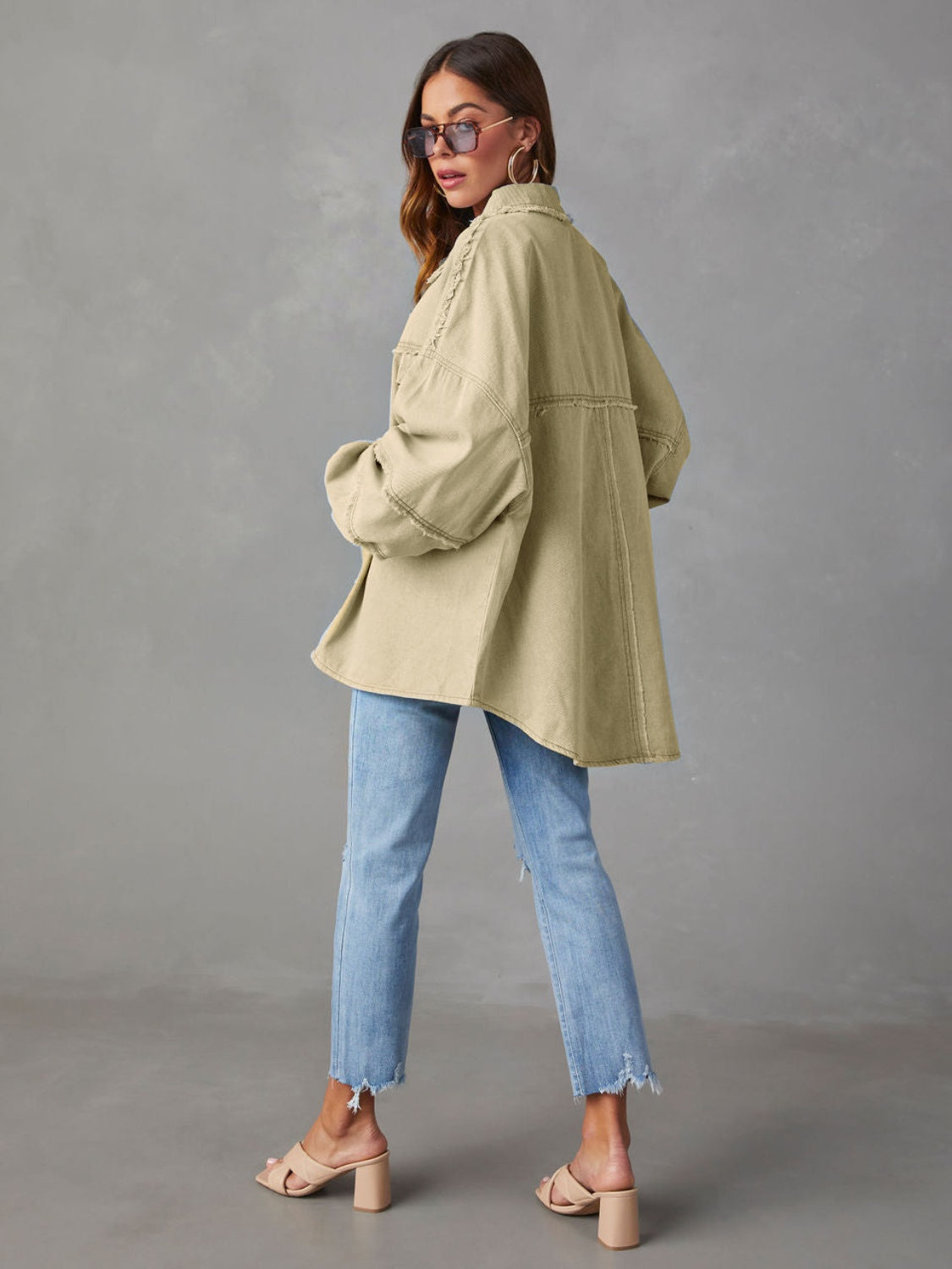 with Raw Jacket Dropped Hem Shoulder