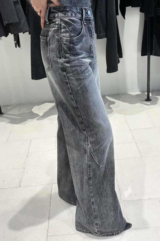 Vintage Washed Straight Wide Leg Jeans