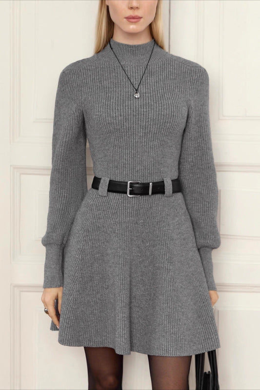 Thick Knit Turtleneck Sweater Dress S / Grey