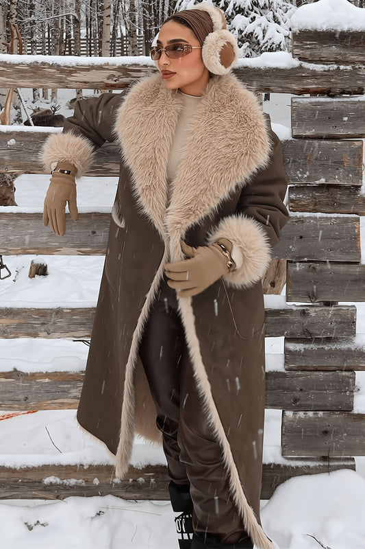 Reversible Plush Trim Longline Coat