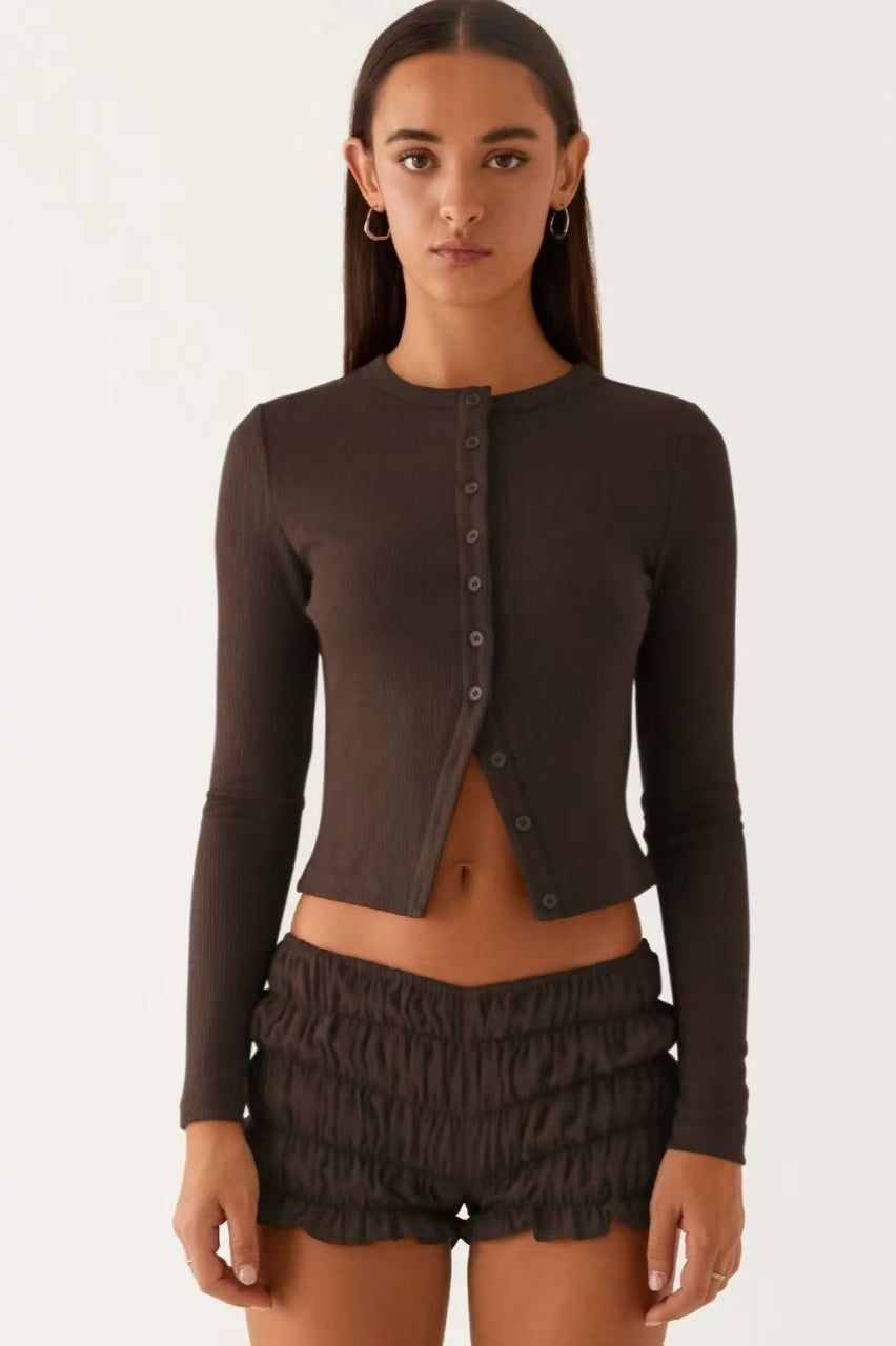 Minimalist Button Cardigan S / Brown