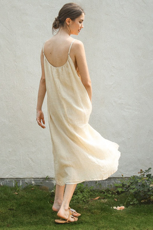 Vacation Linen Cotton Flowy Midi Dress