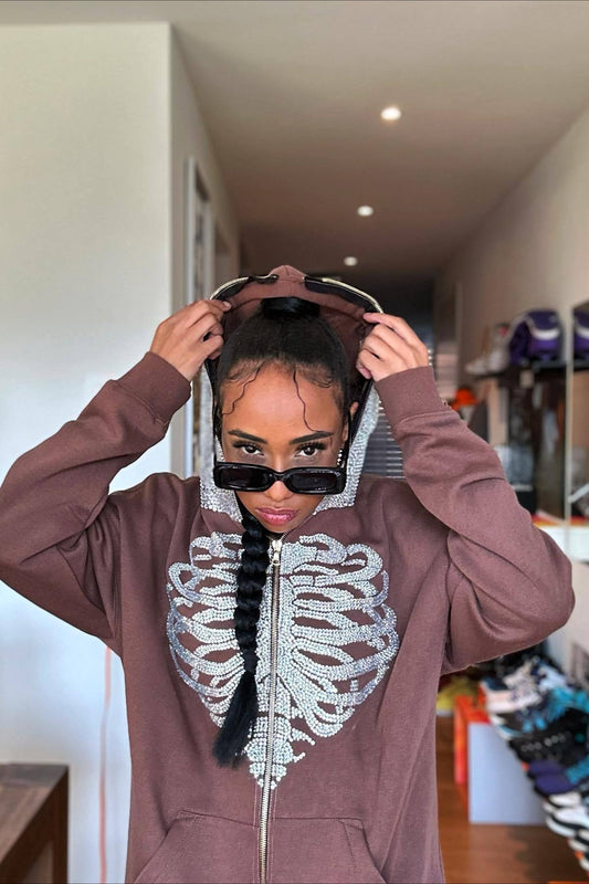 Rhinestone Skull Full Zip Hoodie
