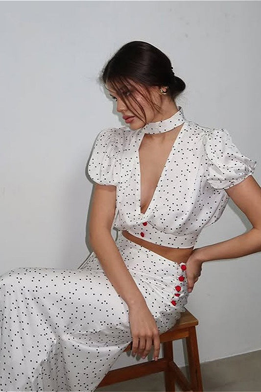 Polka Dot V-Neck Maxi Two Pieces Set