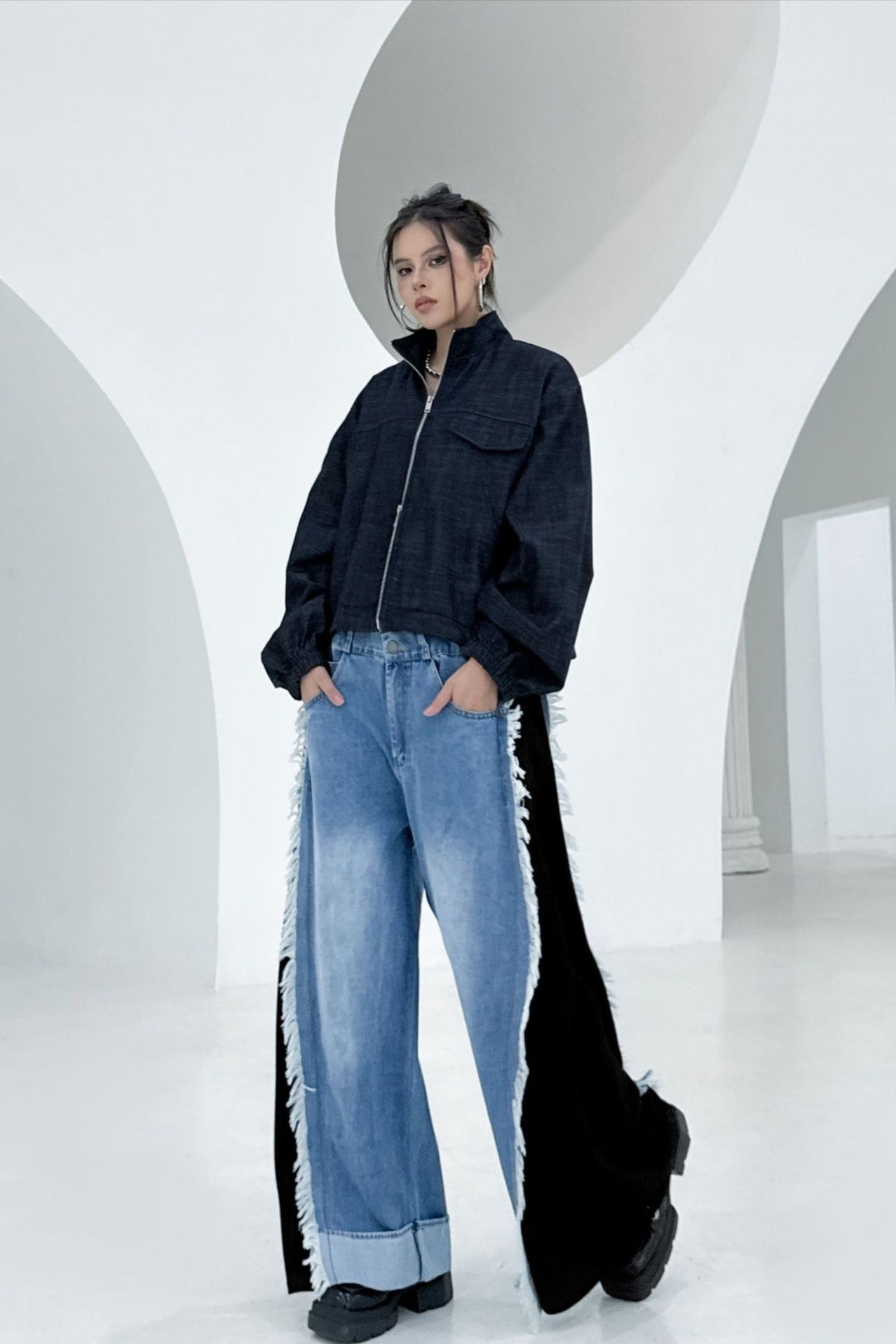 Denim Workwear Lapel Jacket Blue / One Size