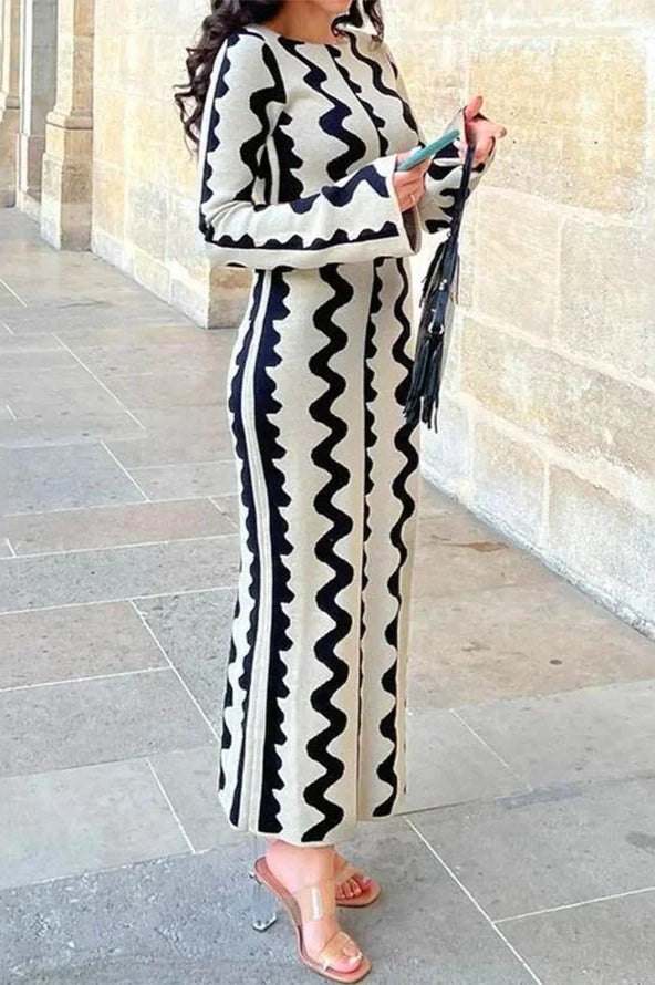 Striped Contrast Slim Knit Sweater Dress