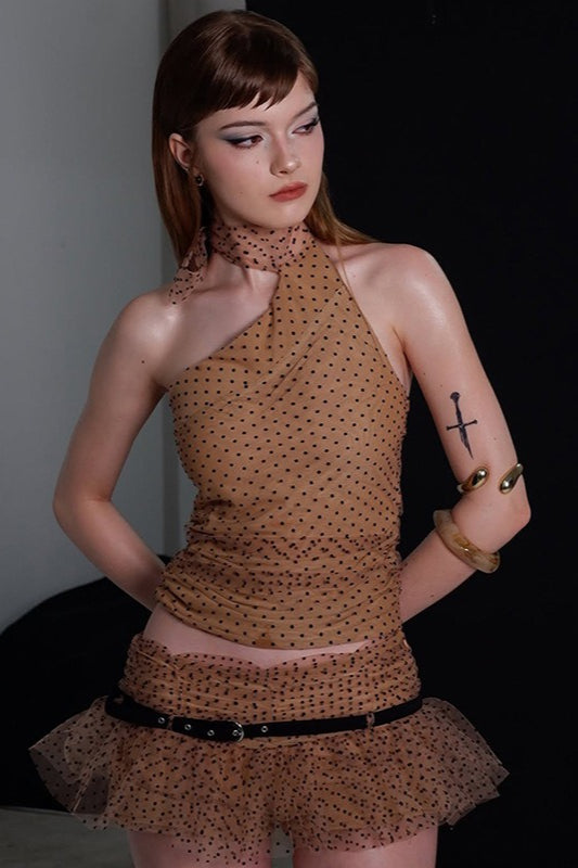 Solid Halter Crop Top Two Pieces Set