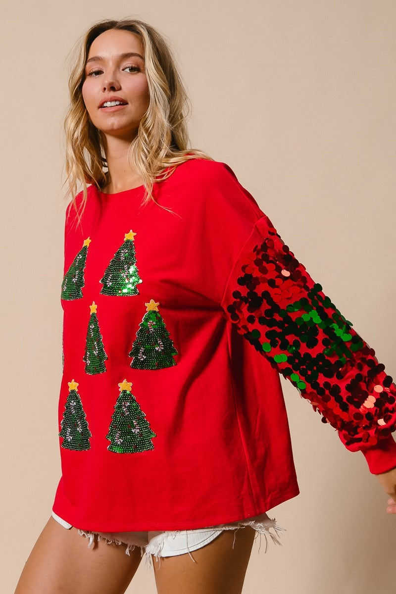 Christmas Sequined Long Sleeve Loose Sweater