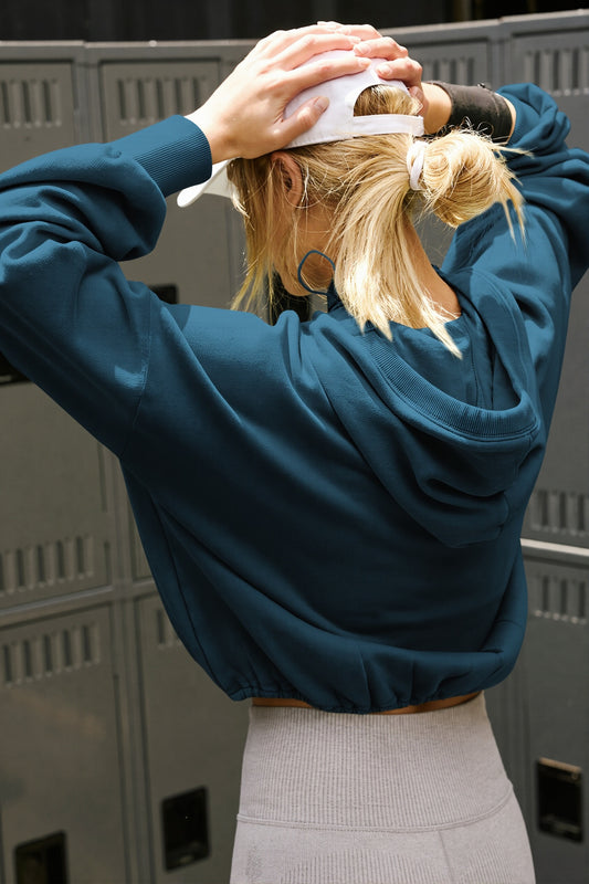 Solid Sporty Half Zip Hoodie
