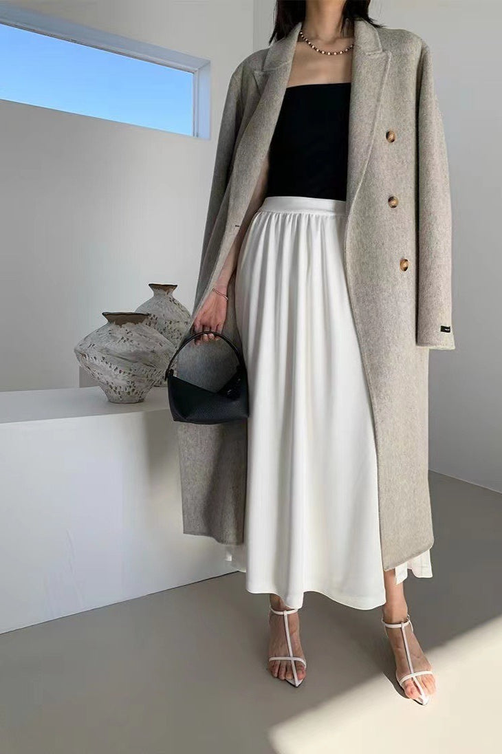 Double-Breasted Reversible Wool Long Oversized Overcoat