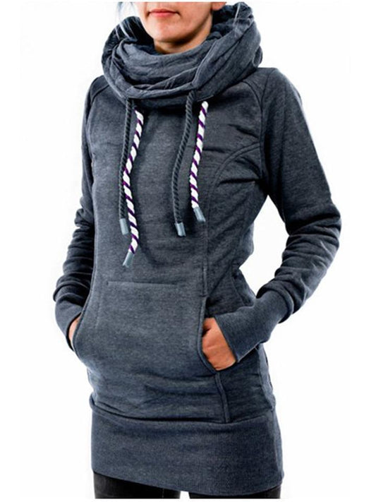 With And Front Hooded Pocket Fit Slim Sweatshirt Pullover Drawstring Blue / S Sweaters-L