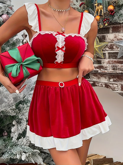 Cozy Autumn Winter Three-Piece Set with Underwear and Skirt Christmas Costume