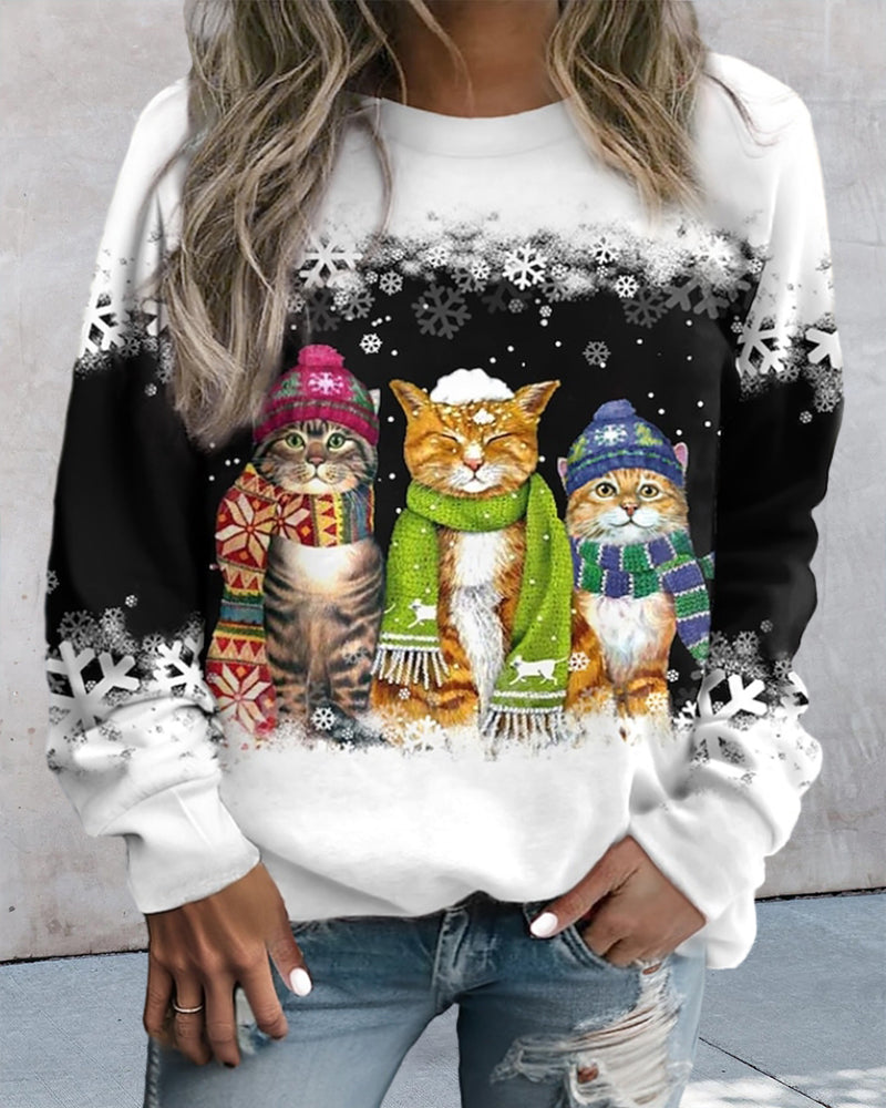 Round neck with cat sweatshirt print