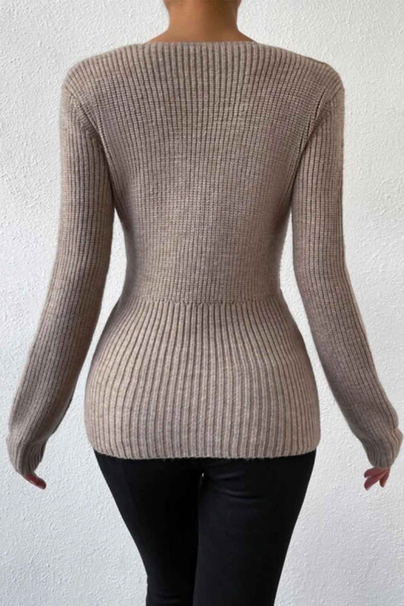 Knitted Twisted Neck V Sweater