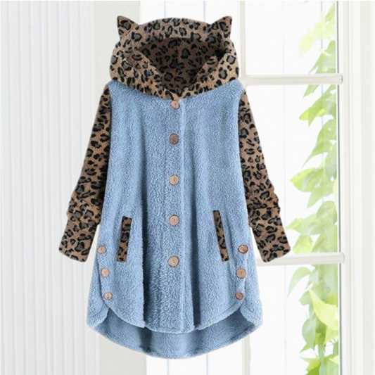 Leopard Patchwork Cat Ears Coat Blue Best Sellings cardigan cardigans clothes Plus Size Sale tops