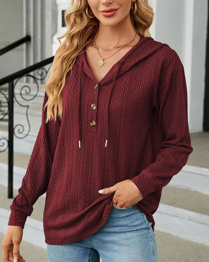 Buttoned Solid Color Hoodie