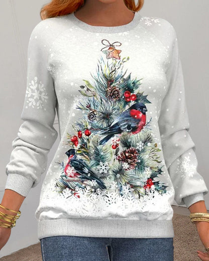 Tree Christmas Long-Sleeved Patterned Sweatshirt