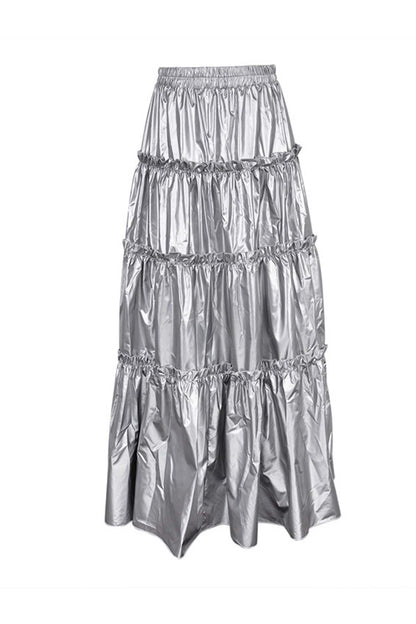 Shiny Ruched Layered Skirt