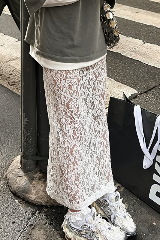 Elegant White Lace Straight Skirt