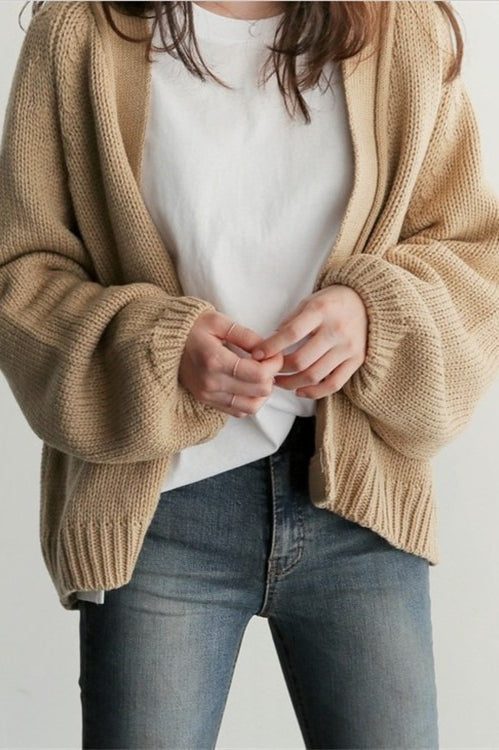 ropped Relaxed Cardigan Yellow / One Size