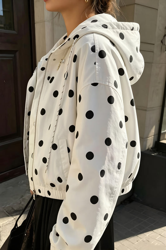 Polka Dot Hooded Cropped Coat