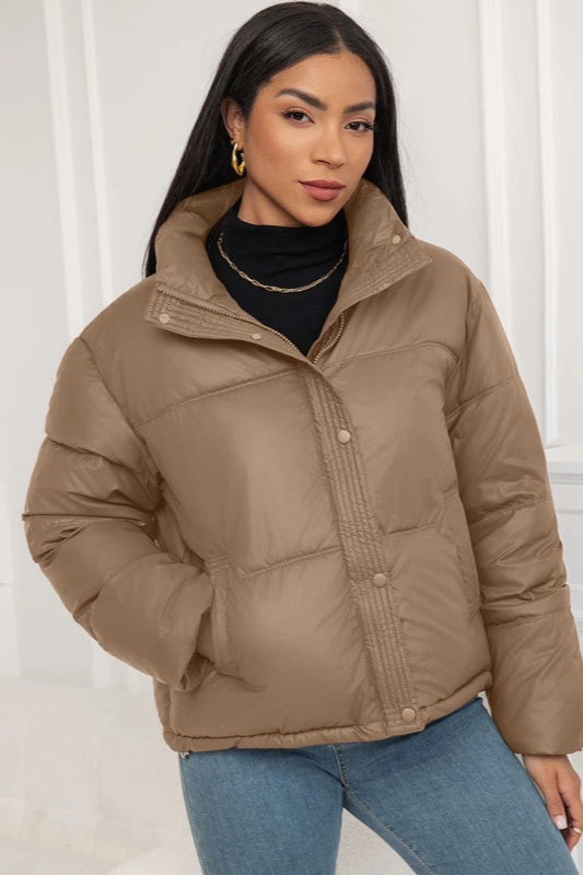 Cropped Stand Collar Puffer Jacket S / Khaki