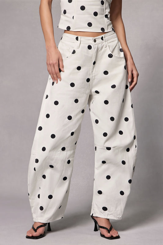 Chic Polka Dot Barrel Jeans
