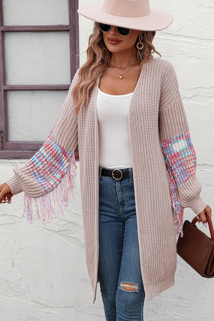 Fringe Sleeve Dropped Shoulder Cardigan Dust Storm cardigan clothes long sleeve M&Y Ship From Overseas top