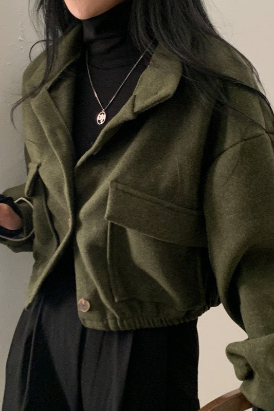 Relaxed Stand-Collar Wool-Look Jacket
